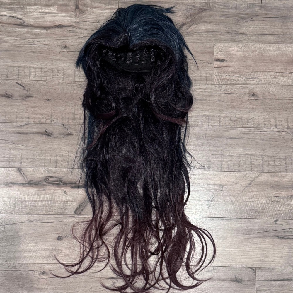 Unisex Wavy Long Wig Anime Cosplay Brown Auburn Blue Synthetic Hair Spiky Top